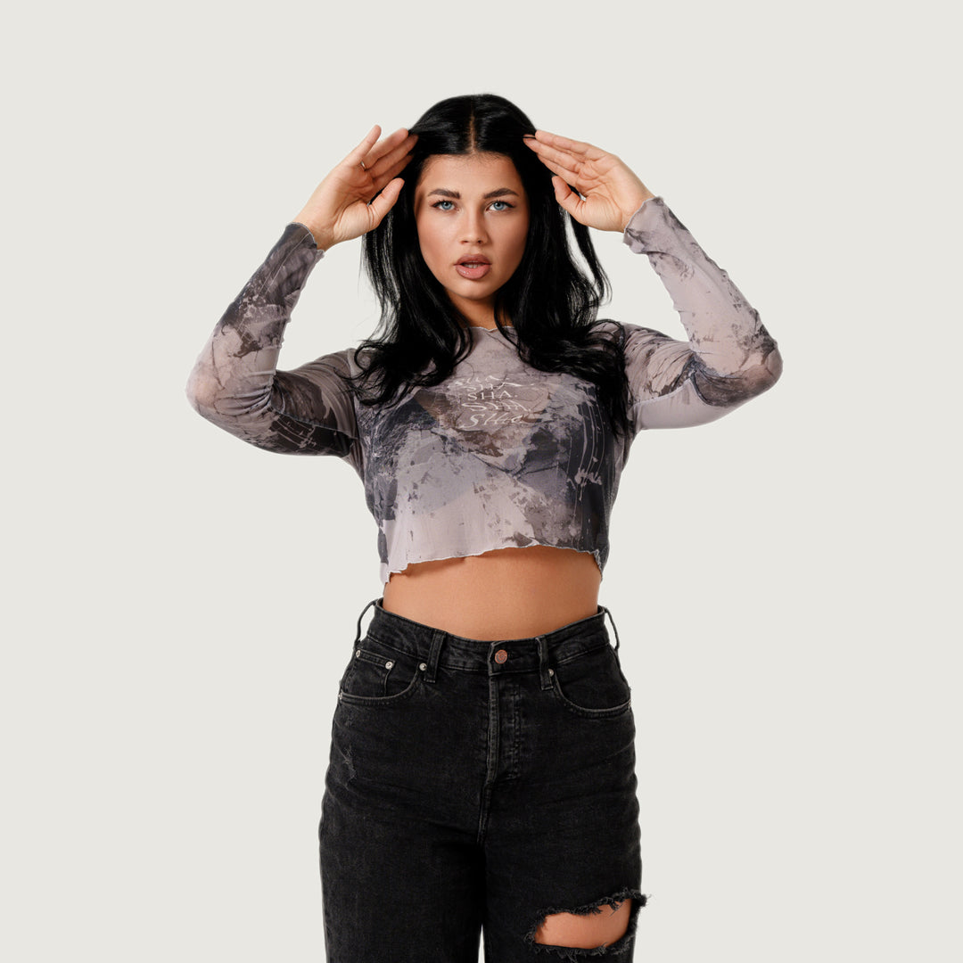 SHA. polar. hilly. mesh long sleeve crop top